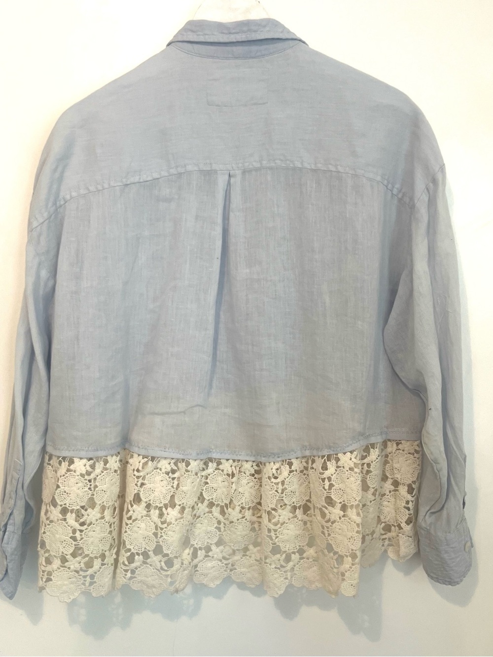 Upcycled Maeve Anthropologie Pale Blue Linen Button-Up Shirt - Picture 4 of 11